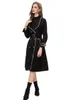 Women's Runway Trench Coats Turn Down Collar Long Sleeves Double Breasted Fashion Outerwear with Belt