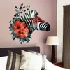 Duvar Çıkartmaları Renkli Zebra Çiçekler Yatak Odası Oturma Odası Dekorasyon Sanat Çocuk Hayvan Çıkartmaları Duvar Resmi Çıkarılabilir Ev Dekor