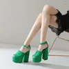 Hakken platform corduroy high sexy sandalen dames groene dames dikke haky hiel pumps mode open teen ronde hoofd vrouwelijke schoenen 778