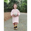 Girl Dresses Imakokoni Pink Long Fur Dress Thick Solid Color Original Design Beautiful Autumn 20489 Children Clothing Girls