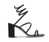 Lüks Rhinestone Strap RC Sandal Rene Cleo 80mm Strass Sandal Süslenmiş Topuklu Sandalet Kadın Düğün Elbise Pompaları Yaz Moda Sandalet