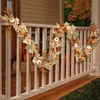 Faux Floral Greenery 1.8/2.7M Autumn Maple Leaf Pumpkin Berries Garland Artificial Autumn Fall Mantle Fireplace Thanksgiving Decorations Hanging Vine 231023