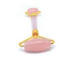 Natural Tumbled Jade Roller Chakra Rose Quartz Crystal Healing Gua Sha Beauty Roller Facial Massager Stick with Alloy Gold-Plated