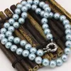 Pendentifs longs 18 "10mm, collier de perles en coquillage Akoya bleu clair