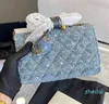 Роскошная блестящая французская дизайнерская сумка Джинсовая ковбойская плиссированная синяя модная сумка Crossbaosy с блестками и золотистым металлом