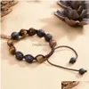 Pendentif Colliers Yiwu Petit Produit Accessoires faits à la main 12mm Tiger Eye Stone Tissé Bracelet réglable Roche Volcanique Qm8I Drop D Otb1S