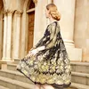 Casual Dresses Women's Silk Floral Printed Office Formal Plus Large Size Spring Summer Sexy Black Chiffon Golden Lace Flower