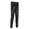 Mode nouveau noir camouflage étoile patch trou jean tendance Slim petit pied jean hommes marée bleu jean