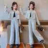 Set di abbigliamento Ragazze Primavera Autunno Moda Piccolo vestito profumato Set da 2 pezzi 2023 Stile coreano 13 14 anni per bambini all'aperto