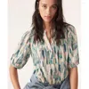 Women's Blouses 2023 Summer Oil Painting Printing V-neck Five-point Puff Sleeves Pleated Loose Shirt Women Dress