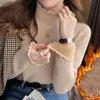 Kvinnor S stickor Tees Heliar Women Ruffles Mock Neck Sweater Thicken Autumn Fleece Warm Thermal Pullover Cashmere för 2023 Winter 231023