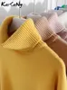 Camisetas de punto para mujer, suéter de cuello alto cálido amarillo de invierno para mujer, jerséis de punto gruesos, jersey Vintage para mujer, suéteres grises de gran tamaño para mujer 231023