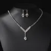 Nieuwe vrouwen Fashion Bridal Jewelry Rhinestone Crystal Drop Necklace Oorring Verplateerde sieraden Set Ear Clip Weddingoorbellen Hanger