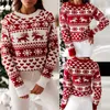 Kadın Sweaters Sweater Kadınlar Noel Geyiği Örme Uzun Kollu Yuvarlak Boyun Bayanlar Jumper Moda Kış Kış Sonbahar Kazaklığı Kıyafetleri Sizel231024
