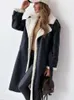 Womens Jackets Fur Leather Long Jacket Women Belt Lambswool Sleeve Turndown Collar Pocket Female Coat Autumn Winter Lady Overcoat 231023