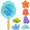 Baby Bath Toys Pool Baby Bath Toys Water Spraying Floating Animals Bathtub Toy Kids Game Fish Net Swimming Spela för badrumsminnesgåvor 231024