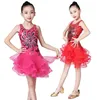 Abbigliamento da palco Gonna da ballo latino Paillettes Abbigliamento da prestazione in rete per bambini Vestito da competizione per ragazze Tango Salsa Rosso