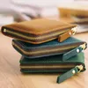 Wallets Simple Card Bag Handmade Genuine Leather Short Vintage Crazy Horse Zipper Money Clip Layer Cowhide