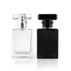 Bouteille de parfum en verre noir et blanc de 30ml, atomiseur transparent, vaporisateur noir, cristal carré transparent