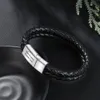 Jelly personlig graverad armband med magneten i rostfritt stål och svart äkta läder för pappas fars dagsmycken 231023