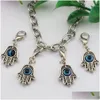 Charms 100Pcs Antique Sie Hamsa Hand Evil Eye Kabh Good Luck Charms With Lobster Clasp Fit Charm Bracelet Diy Jewelry 13X32.5Mm Jewelr Dheq3