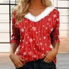 T-shirt Femme 2023 Nouvel hiver Noël peluche col en V pull mode imprimé patchwork chemise à manches longues décontracté lâche femmes festival top t-shirts T231024