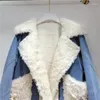 Kvinnors dike rockar lamm ull lapptäck denim bomull kappa hösten vinter förtjockande jacka ins mode gata jaqueta feminina