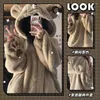 Women's Sleepwear Autumn Winter Sweet Bear Ear Hooded Pajama Sets Women Coral Fleece Warm Girls Cute Cartoon Embroidery Lolita Nightwear