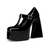 Sukienka buty kobiety 2023 Chunky platforma gotycka retro t-stracz klamra impreza wysoka obcas Patent Punk Goth Single Dropshopping