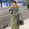 Trench da donna Piumino in cotone Piumino Cappotto invernale Donna Antivento Impermeabile Parka lungo Ispessito Collo in pelliccia grande Manica con cappuccio