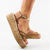 Bow Rhinestone Sandals Golden Espadrilles Raffia Heels Platform Design Design Buckles Summer Summer Musticived for Multicolor 4385