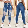 Jeans pour femmes 2023 Automne Taille élastique Déchiré Mode Skinny High Stretch Denim Crayon Pantalon Casual Slim Dames S-2XL