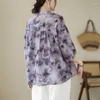 Kadınlar Blouses 2023 Yaz Sanatları Tarzı Kadınlar 3/4 Kollu Gevşek Ladies Kazak Bluz Vintage Çiçek Baskı Gündelik Gömlek Tops P100