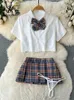 Work Dresses SINGREINY Cosplay Erotic Porn Outfit Women Lapel Neck Short Shirt Plaid Mini Skirt Thongs 2023 Preppy Style Sexy Nightwear