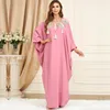 Etnische Kleding Abaya Dubai Avondjurken Mode Roze Vleermuis Mouw Losse Gewaad Toga Turkije Moslimvrouwen Maxi Afrikaanse Kaftan Dashiki