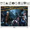 7x5ft Halloween Zombie Polyester Fotografie Achtergrond - Spook Up Your Foto's met een verwoeste stad ruïneert Bloed Cordon Banner Decoraties