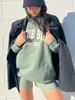 Sweats à capuche pour femmes Lettre Flocage Vert Sweat Femmes Printemps Automne Vêtements Vintage Sweatshirts Tops Mode Lâche Sweat À Capuche Top 2023 Chic