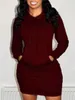 Plus size Dresses Size Hooded Collar Kangaroo Pocket Sweat Dress Mini Woman Solid Long Sleeve Clothing Tunic Robe 231024