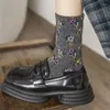 Meias femininas 3 pares moda impressão kawaii outono inverno longo algodão bonito streetwear feliz pé capa designer ciclismo