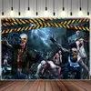 7x5ft Halloween Zombie Polyester Fotografie Achtergrond - Spook Up Your Foto's met een verwoeste stad ruïneert Bloed Cordon Banner Decoraties