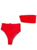 Mulheres Swimwear Biquíni Mulheres Swimsuit 2023 Red Bandeau Biquinis Set Sexy Cintura Alta Verão Duas Peças Beach Wear Terno Feminino