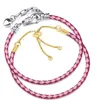 Charm Bracelets 2Pcs Fashion Pink Leather Chain DIY Beads Luxury Bracelet For Women Men Boys Friends Jewelry Gifts