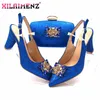 Chaussures habillées classiques pour femmes africaines, chaussures et sac de fête de mariage royal assortis avec cristal brillant en couleur bleu royal, ensemble de style italien 231024