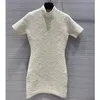 Women's stand collar short sleeve knitted jacquard weave letter pattern bodycon tunic sexy dress SML