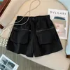 Kvinnors shorts 2023 Summer American Vintage Style Hög midja Solid Color Cargo Women Casual Streetwear Wide Len Loose Fit Unisex