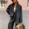 Women's Suits Blazers TRAF Striped Oversize Blazer Woman Black Women's Sack Blazers Long Sleeve Elegant Womens Jackets Office Casual Autumn Jacket 231023