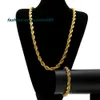 2pcs/set Mens 14k Gold Silver Twist Cuban Link Chains Necklaces and Hip Hop Fashion Jewelry Bracelets