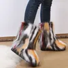 Bottes de neige poilues pour femmes, hiver, rouge, marron, bleu lac, orange, imitation laine de renard, bottes en coton moyen, commerce extérieur européen et américain, chaussures en coton de grande taille