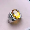 Bagues de cluster Bague de citrine naturelle pour hommes Bijoux de mode brillant Réel 25 Argent Usine Vente directe Bonne coupe Cadeau de fête d'anniversaire