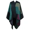 Women's Cape Women's Jackets Women's Winter Thicken Ponchos and Capes Plaid Color Block Blanket Wrap Cape Women Open Front Shawl Knitted Cardigan 231023